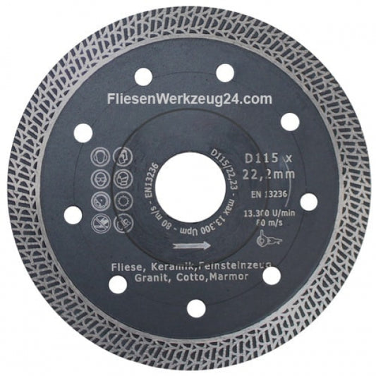 Fliesenwerkzeug24, Diamanttrennscheibe Pro Cut Ø 115 mm - für extrem hartes Feinsteinzeug/Naturstein